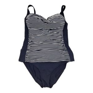 Bond-eye Australia Black White Stripe 2 Piece Tankini US Sz 10 multi fit cups